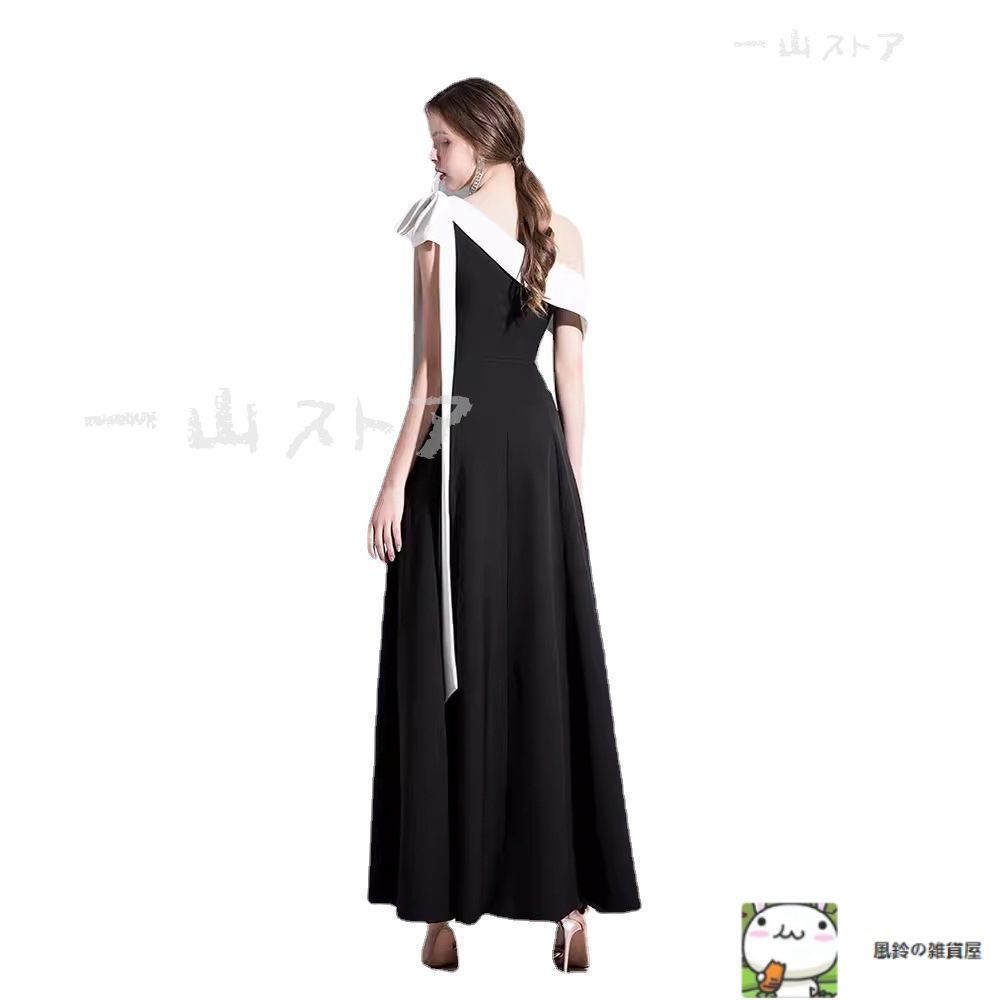 美ライン パーティ イブニングドレス 配色 ワンショル 肩リボン パーティ イブニングドレス 美ライン 配色 ワンショル 肩リボン