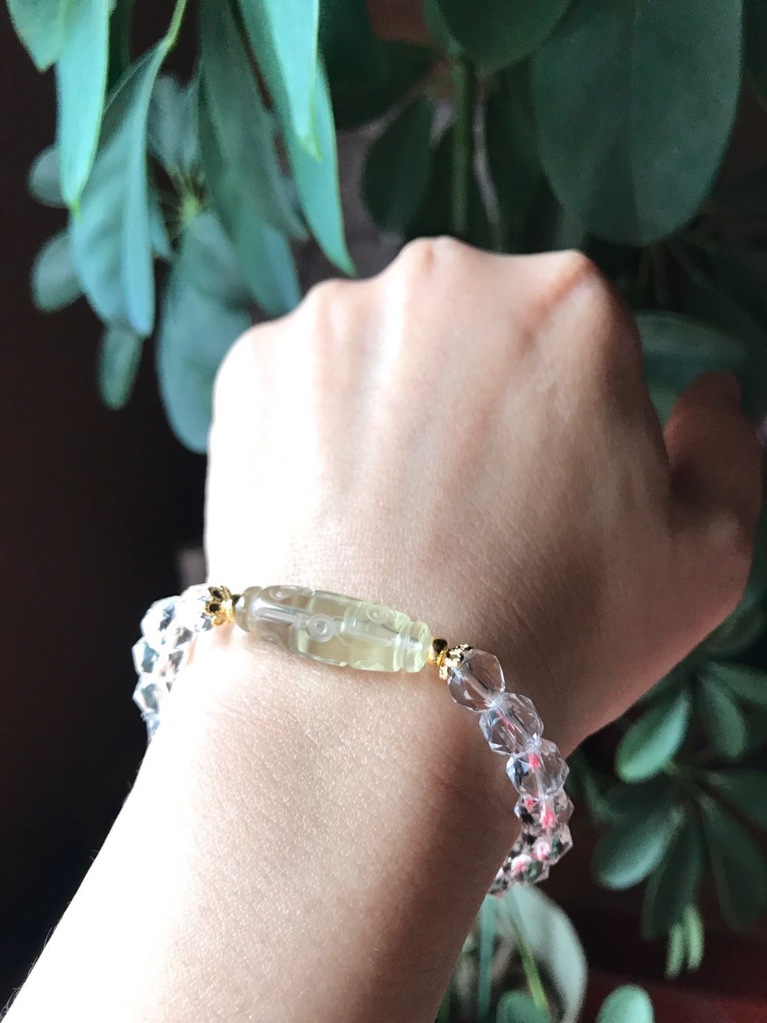 高品質リビアングラス九眼天珠デザインブレスレット