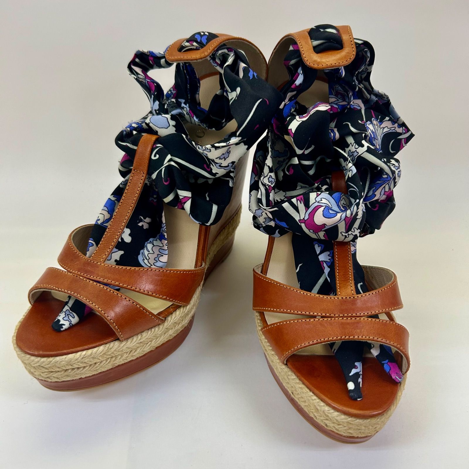 EMILIO PUCCI 新品未使用 サンダル ウエッジ ジュート プッチ柄 EMILIO PUCCI エミリオプッチ サンダル ウェッジソールリボン