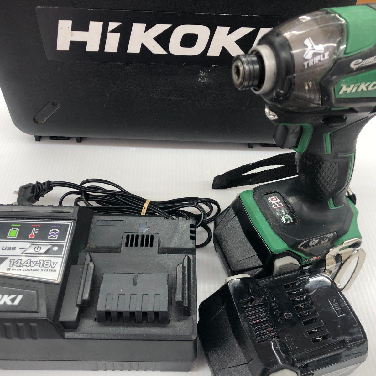 ДД HiKOKI ハイコーキ インパクトドライバ 程度B 充電器 充電池2個 ケース付 コードレス式 18v 6.0Ah WH18DDL2 グリーン やや傷や汚れあり