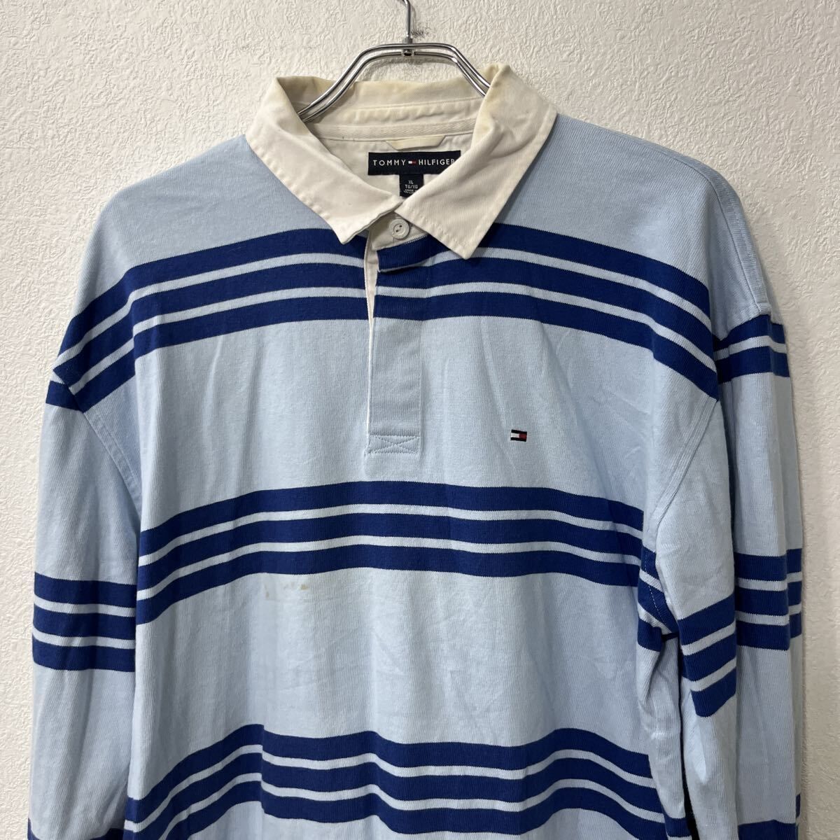 TOMMY HILFIGER 長袖 ボーダー ラガーシャツ XL ライトブルー