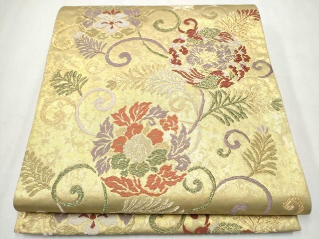 平和屋着物○六通柄袋帯 花唐草文 金糸 引箔 正絹 逸品 CAAX1413hy