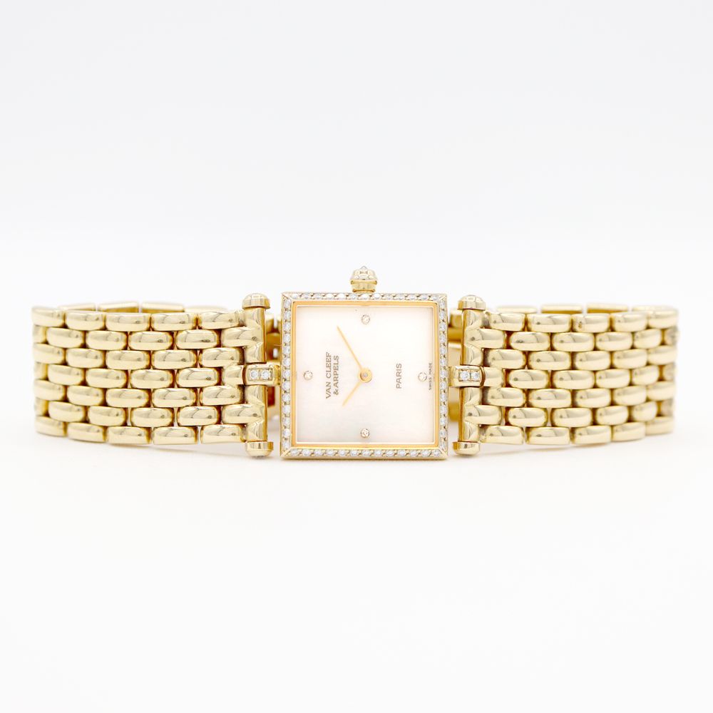 電池交換済 VanCleef&amp;Arpels ヴァンクリーフ＆アーペル クラシック スクエア 522642 4Pダイヤモンド ピンク シェル SS ステンレス レディース クォーツ【6ヶ月保証】【腕時計】【中古】 Van Cleef & Arpels - ヴァンクリーフ＆アーペル Van Cleef & Arpels
