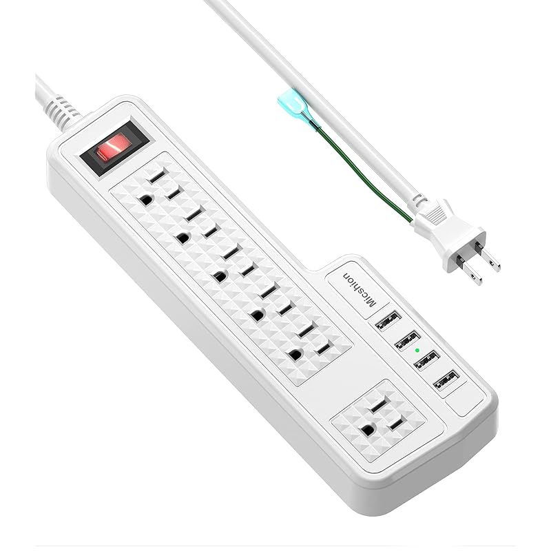 Micshion USB電源タップ コンセント 個別スイッチ 6AC充電口（110-240V）＋4USBポート（3.4A/5V）壁取付用固定フック 急速充電可能 雷ガード 過負荷保護 2m延長コード オフィス/家庭給電用 (ホワイト) 
