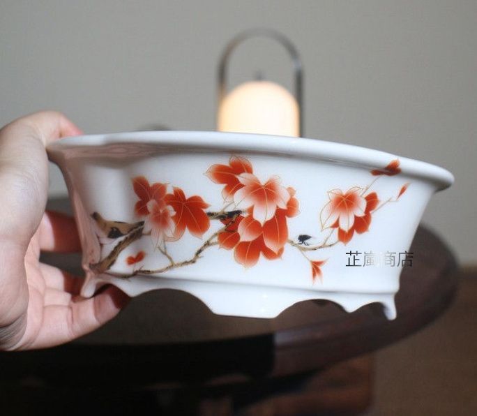 紅花海棠形陶器鉢 盆栽鉢 山野草鉢 多肉植物 植木鉢 小品大品盆栽鉢 置物 紅花海棠形陶器鉢 盆栽鉢 山野草鉢 多肉植物 植木鉢 小品大品盆栽鉢