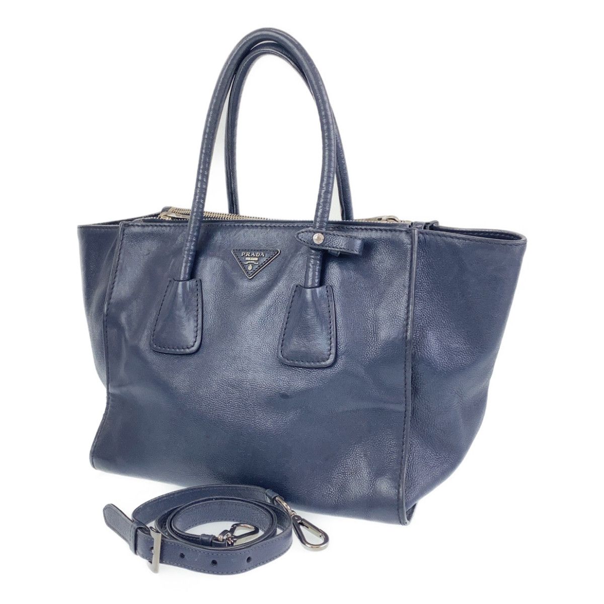 プラダ ハンドバッグ ショルダーバッグ 2WAY ブルー レザー レディース PRADA 【中古】 PRADA プラダ ネイビー レザー 2way トートバッグ ショルダーバッグ