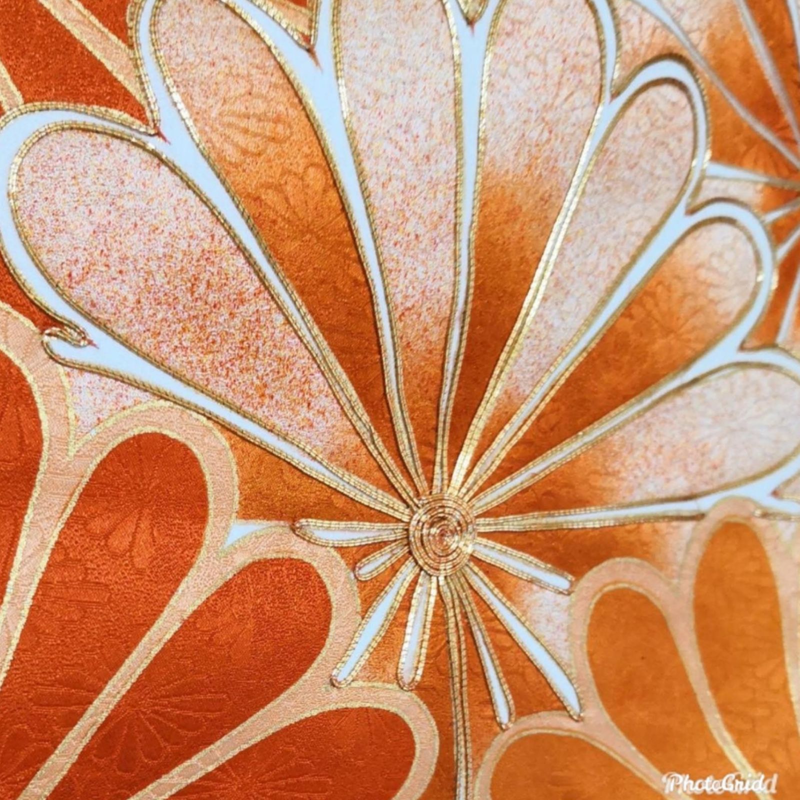 振袖 正絹 オレンジ 花文様 金コマ刺繍 トールサイズ - メルカリ