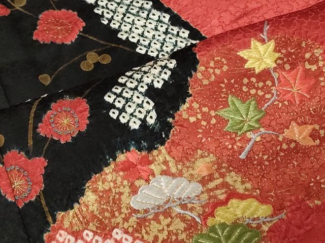 平和屋着物＃中国三大刺繍 スワトウ刺繍 相良刺繍 道行コート 雪輪草花丸文