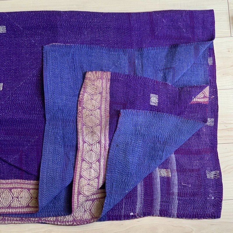 Vintage Kantha quilt purple blue ビンテージ カンタキルト パープル