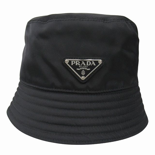 極美品 プラダ PRADA トライアングルロゴ ナイロン バケット ハット