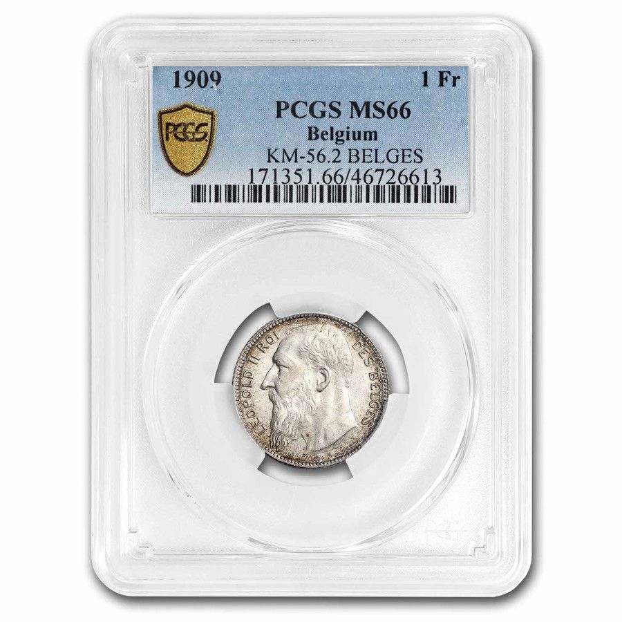 1909 Belgium Silver Franc Leop II MS-66 PCGS French Legend