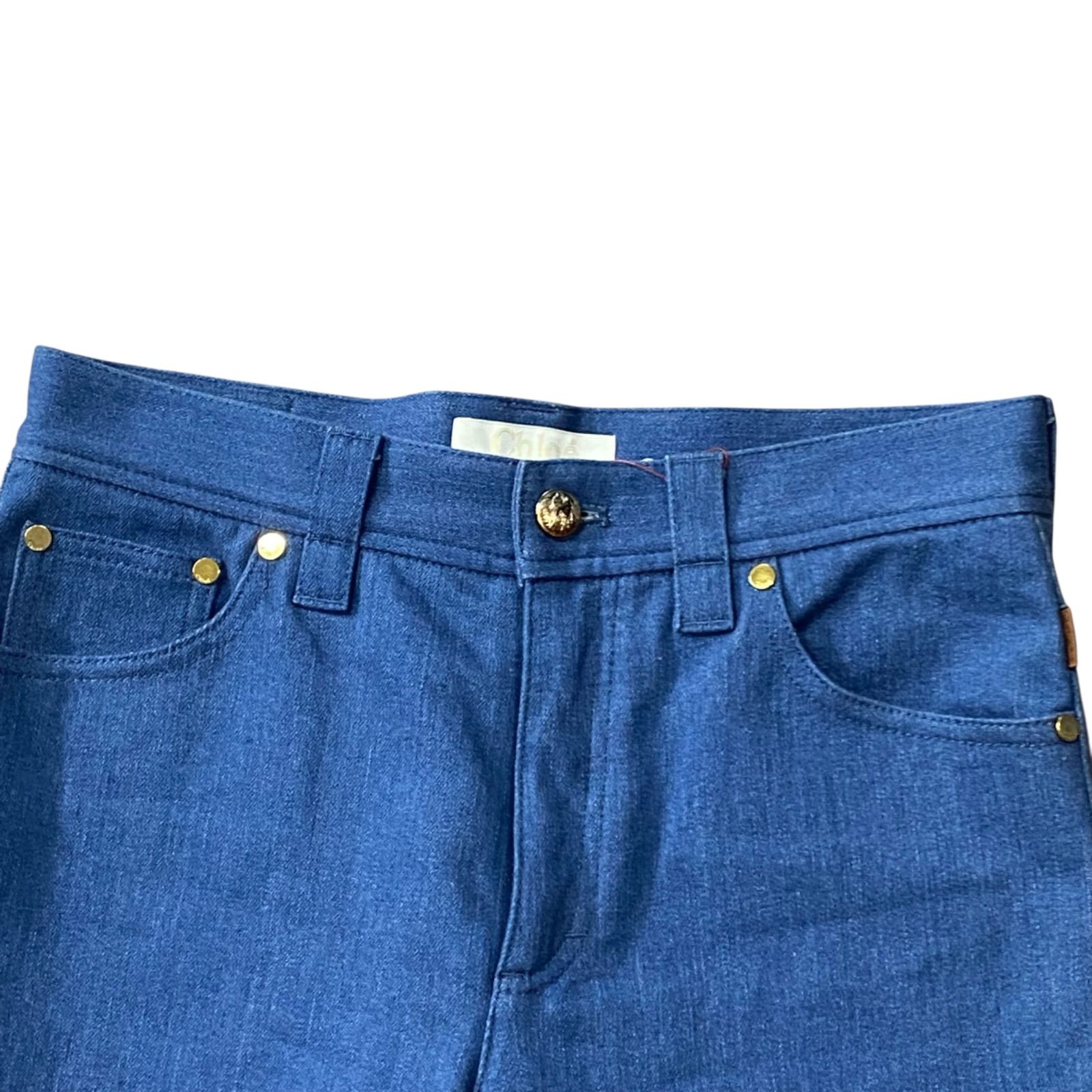 ◇美品 クロエ Chloe デニム パンツ ワイド ストーミーブルー コットン 