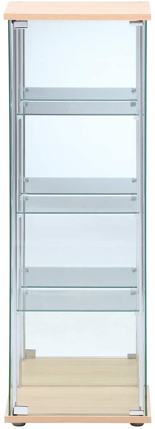 不二貿易 ケース フィギュアケース 4段 ナチュラル 高さ120cm 背面ミラー付き ロータイプ 97337