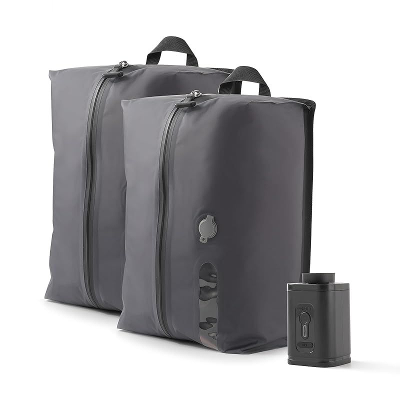 TREXPURE 旅行用圧縮袋 圧縮トラベルバッグ トラベルポーチ 圧縮バッグ 吸引機 電動 透明窓 圧縮 旅行 便利グッズ 出張 衣類収納 圧縮袋 ナイロン 大きめ 防水 防塵 吊り下げ 省スペース ポンプ