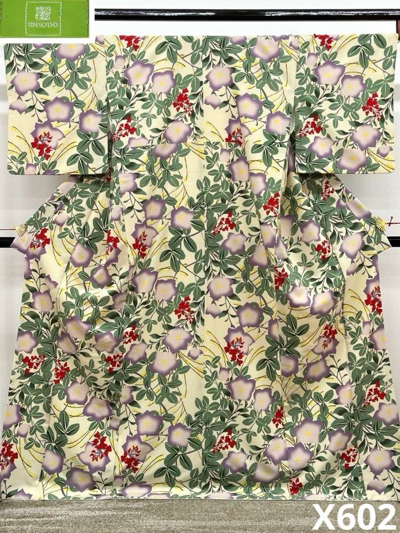 ブランド ポリエステル小紋 芸艸堂 桔梗 萩 X602
