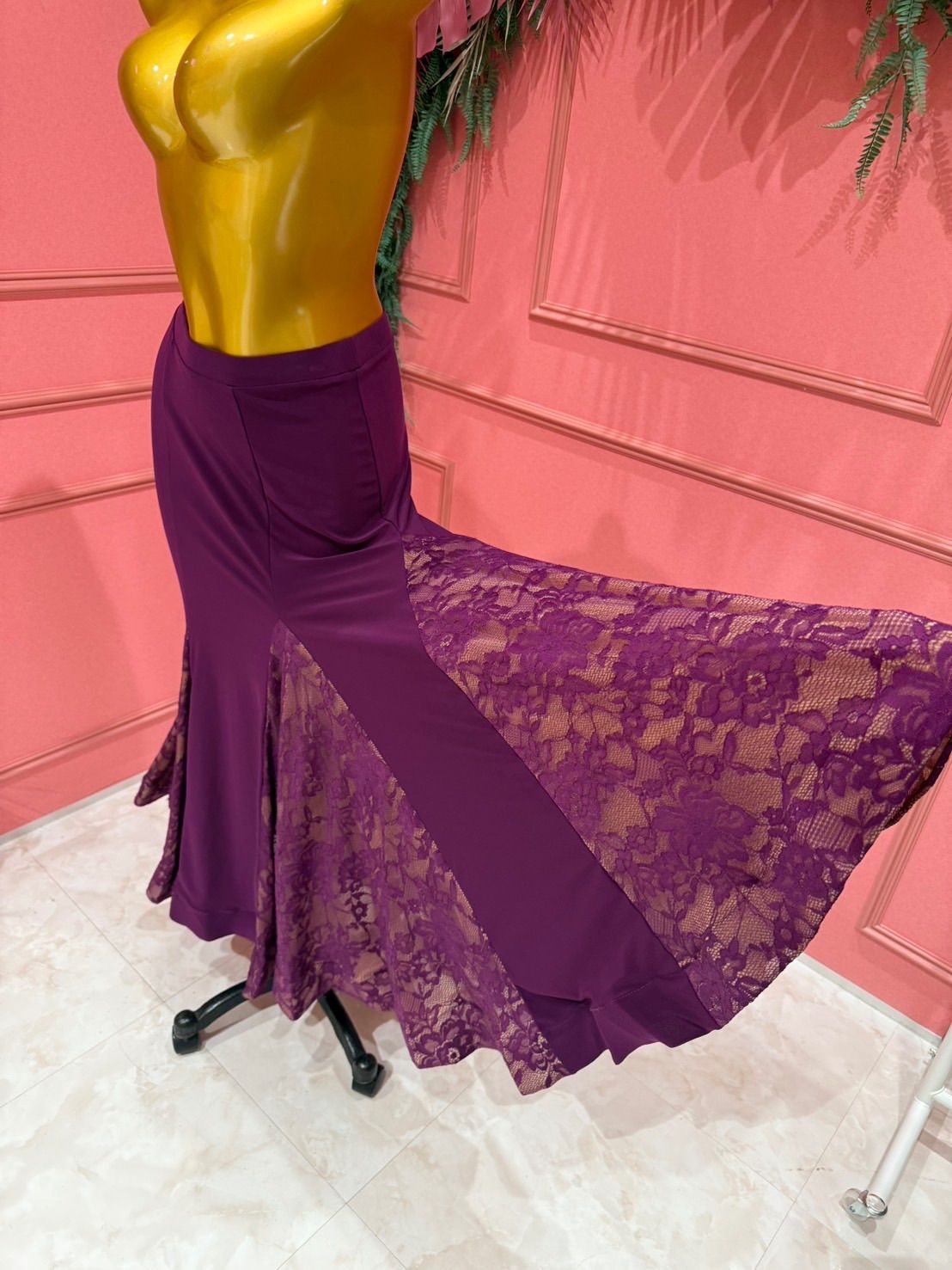 ラスト1点Lサイズ 社交ダンス gentil ジャンティ authentic 花柄レーススカート パープル 242507008