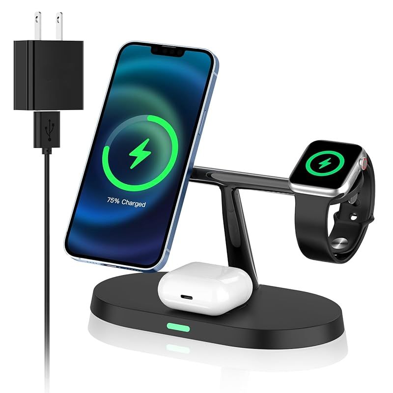 2024Vikisda ワイヤレス充電器 Qi認証済み【2024年5月発売】出力20Wの3in1ワイヤレス充電器スタンド、下に落とすだけでiPhone 15/14/13/12シリーズ/Galaxy S20/S10/S10+/S9/Airpods 2/3/p 1