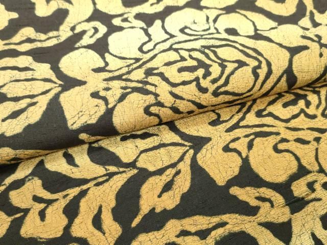 平和屋着物●全通柄京袋帯　紬地　ろうけつ染め　花唐草文　正絹　逸品　DAAW6809ob 平和屋着物○全通柄京袋帯 紬地 ろうけつ染め 花唐草文 正絹 逸品