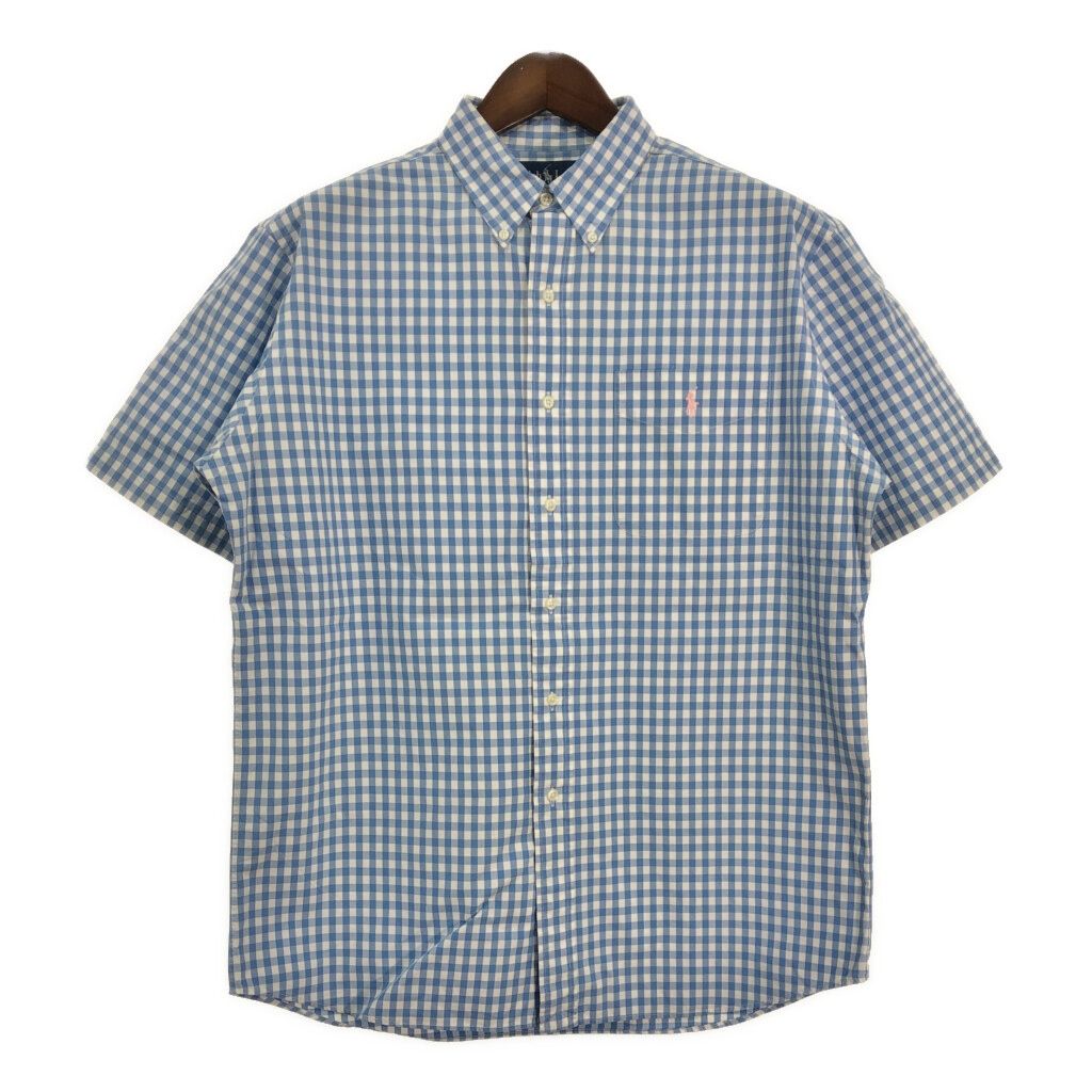 RALPH LAUREN ラルフローレン BLAKE ボタンダウン 半袖シャツ ギンガムチェック ライトブルー (メンズ L) 中古 古着 T4547