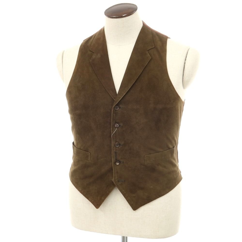 【中古】クリスチャンディオール Christian Dior シープレザー スエード ベスト カジュアル系ジレ オリーブブラウン系xブラウン【サイズL】【メンズ】