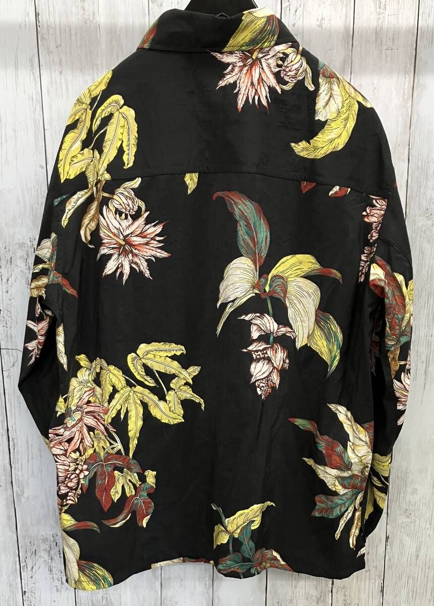 LEMAIRE 23SS PYJAMA SHIRT トロピカルドライシルク ルメール 長袖シャツ 3720700093 総柄 ブラック シルクシャツ サイズ48