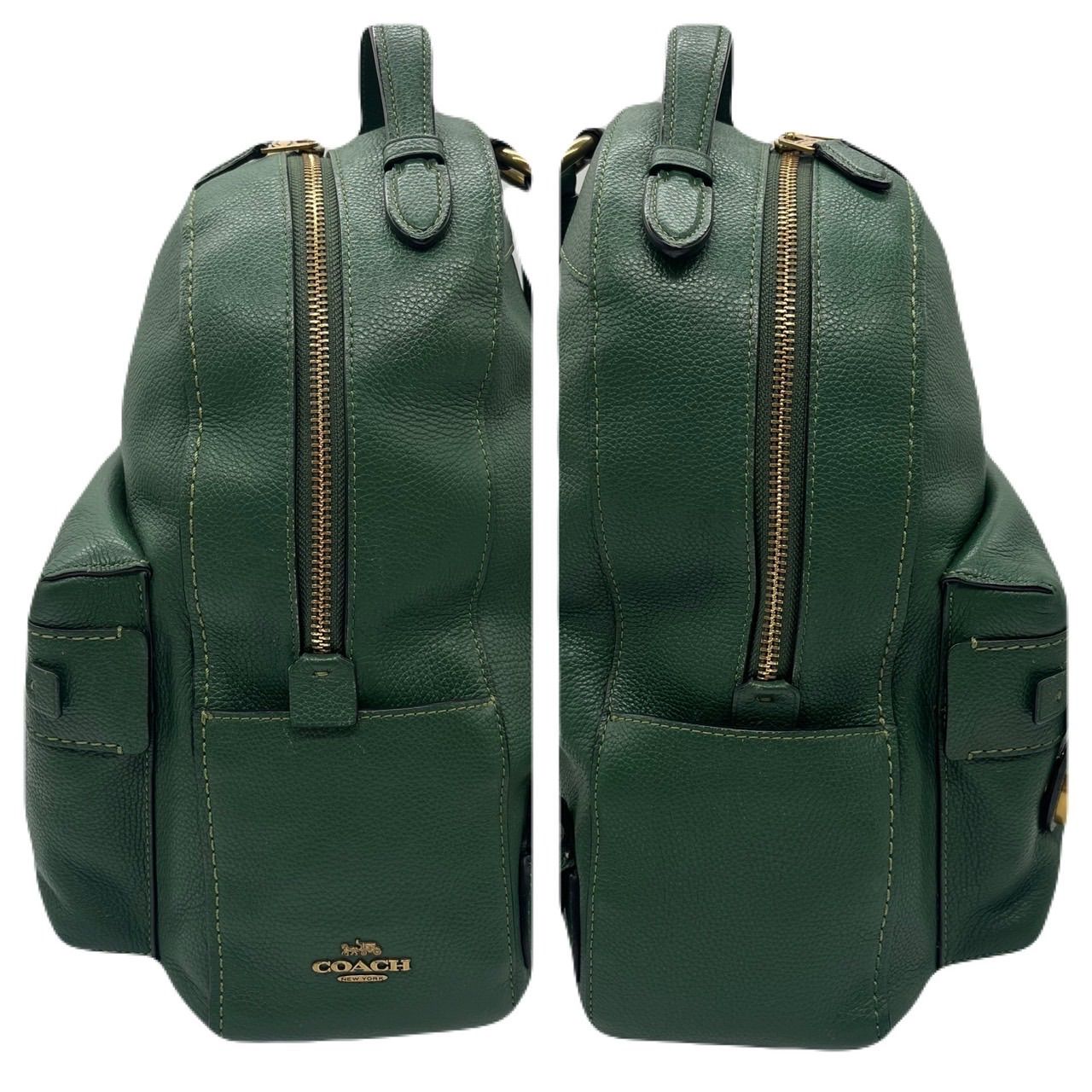 未使用品✨️コーチ バックパック リュック グリーン ターンロック 35608 希少色<!-利用不可文字-!>COACH リュック ターンロック レザー 緑 大