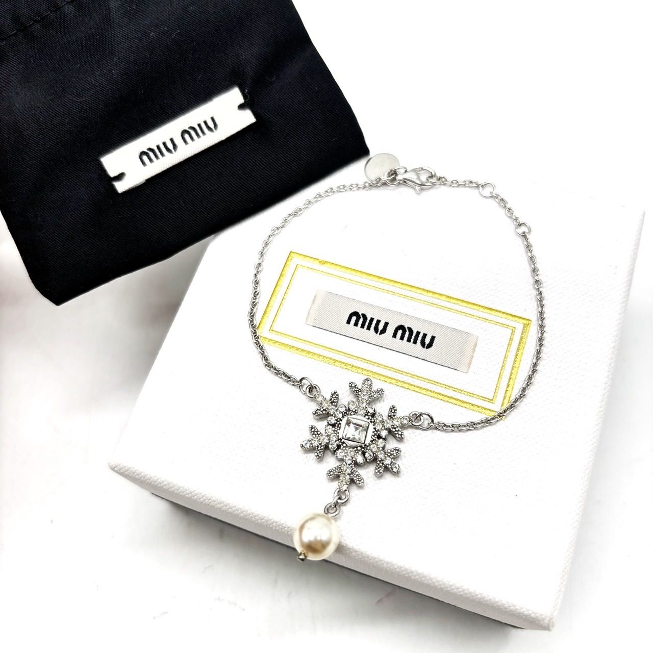 新品】 MIUMIU ミュウミュウ ブレスレット ビジュー パール チェーン 