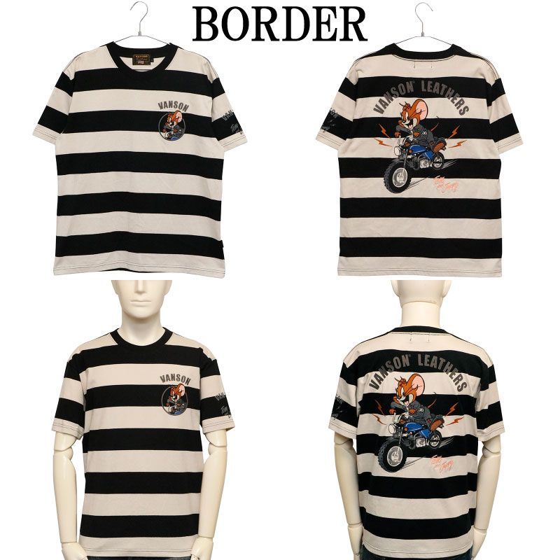 VANSON×トム＆ジェリー バイク × ジェリー 刺繍 天竺 半袖 Tシャツ