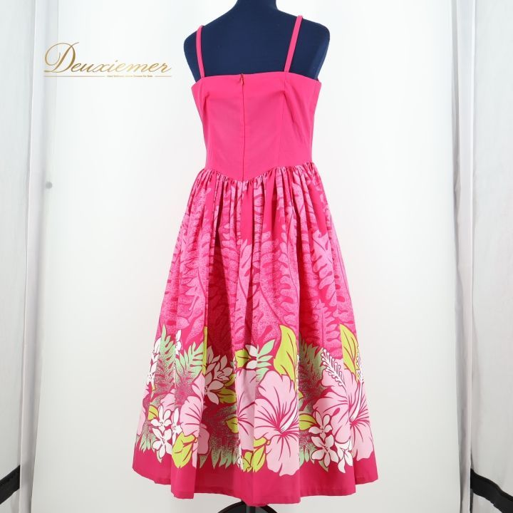 フラダンスドレス ピンク フラワープリント 日本製 フラダンス衣装