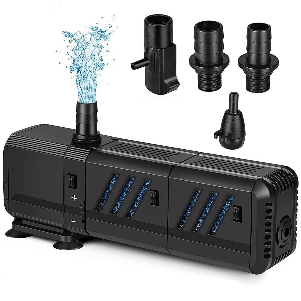 【新着商品】吐出量1500L/H フィルター、酸素増加/ろ過/水循環機能/水流発生、4つの強力な吸引カップシー付き、15W ポンプ 400GPH 噴水 ウォーター 流量調整できる、水槽・池・水族館・彫像・