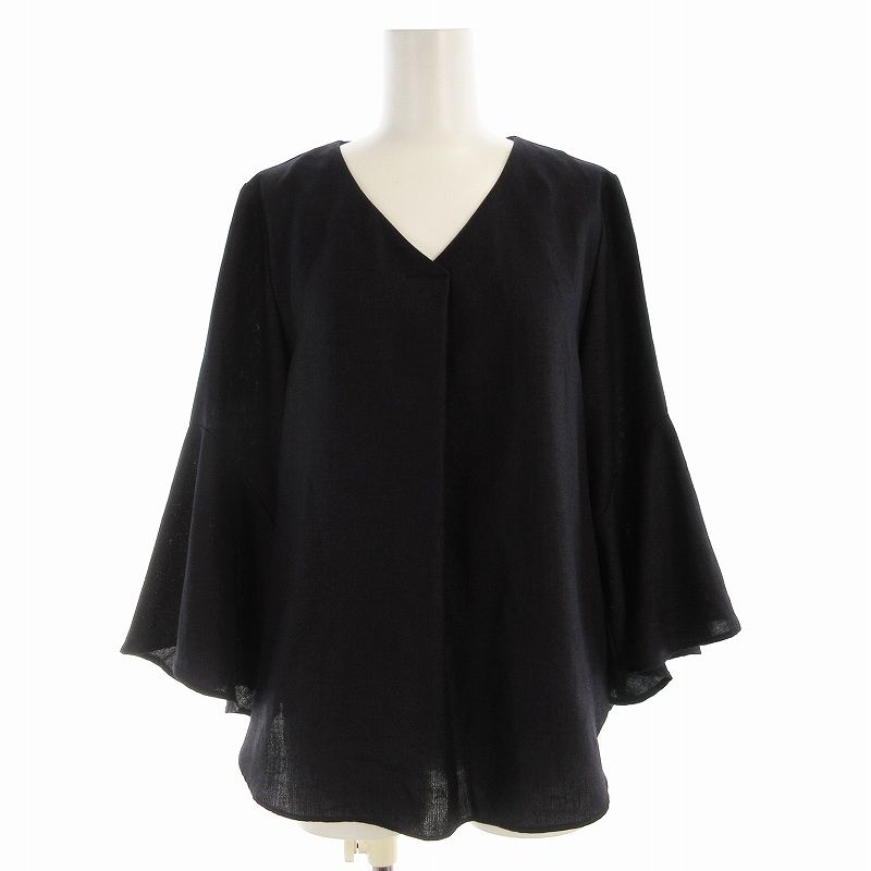 ロートレアモン LAUTREAMONT シャツ ブラウス Vネック 七分袖 袖フリル 38 M 紺 ネイビー /EE