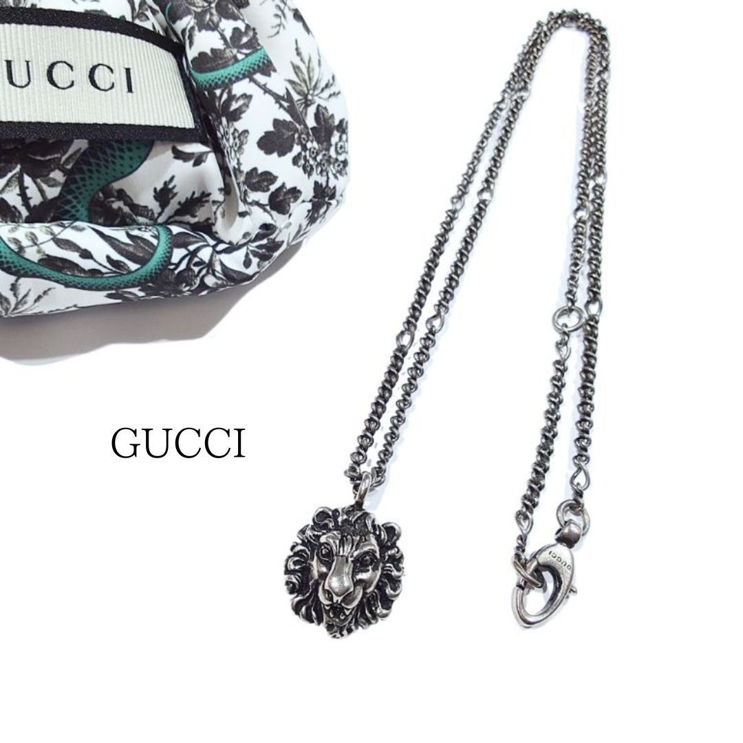 GUCCI グッチ ライオンヘッド ネックレス ペンダント シルバー 長さ調節