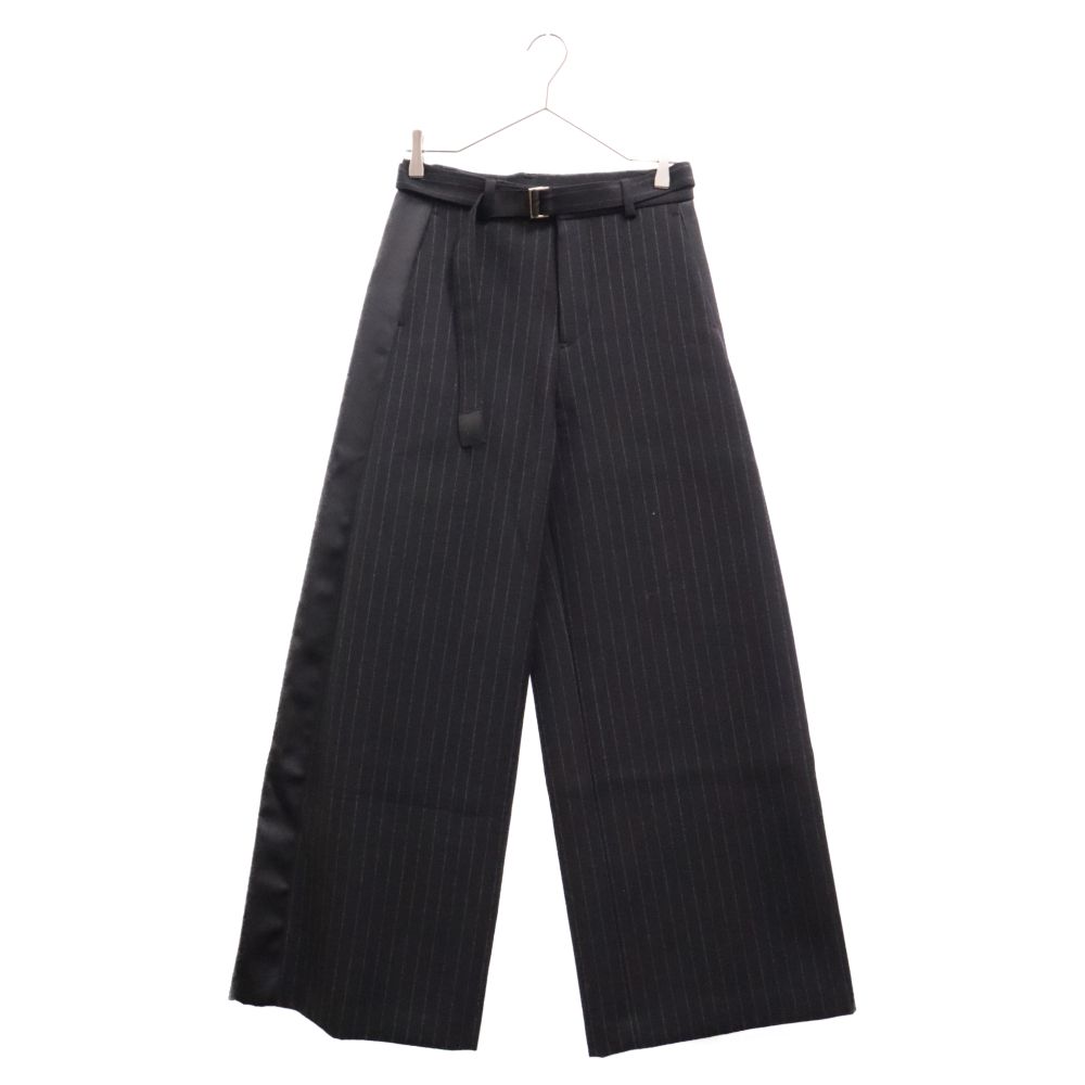 Sacai (サカイ) 23AW CHALK STRIPE BONDING PANTS チョークストライプボンディングパンツ  サイドラインベルテッドワイドパンツ ブラック 23‐06994 - メルカリ