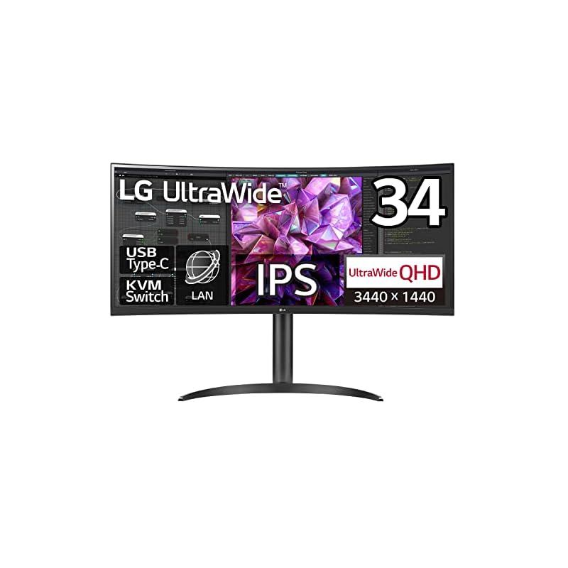 LG モニター ディスプレイ 34WQ75C-B 34インチ|曲面型ウルトラワイド 3440×1440 |IPS アンチグ |HDR|LAN端子|KVMスイッチ|HDMI×2 DisplayPort×1|フリッカーセーフ ブルーライト低減 |3年安心 無 1