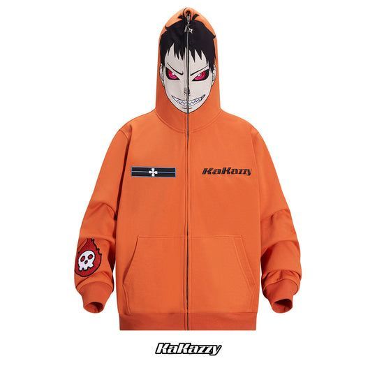 ◆Kakazzy◆フルジップパーカー レッド 送料込 KaKazzy】炎炎ノ消防隊 森羅日下部 フルジップ パーカー 男女