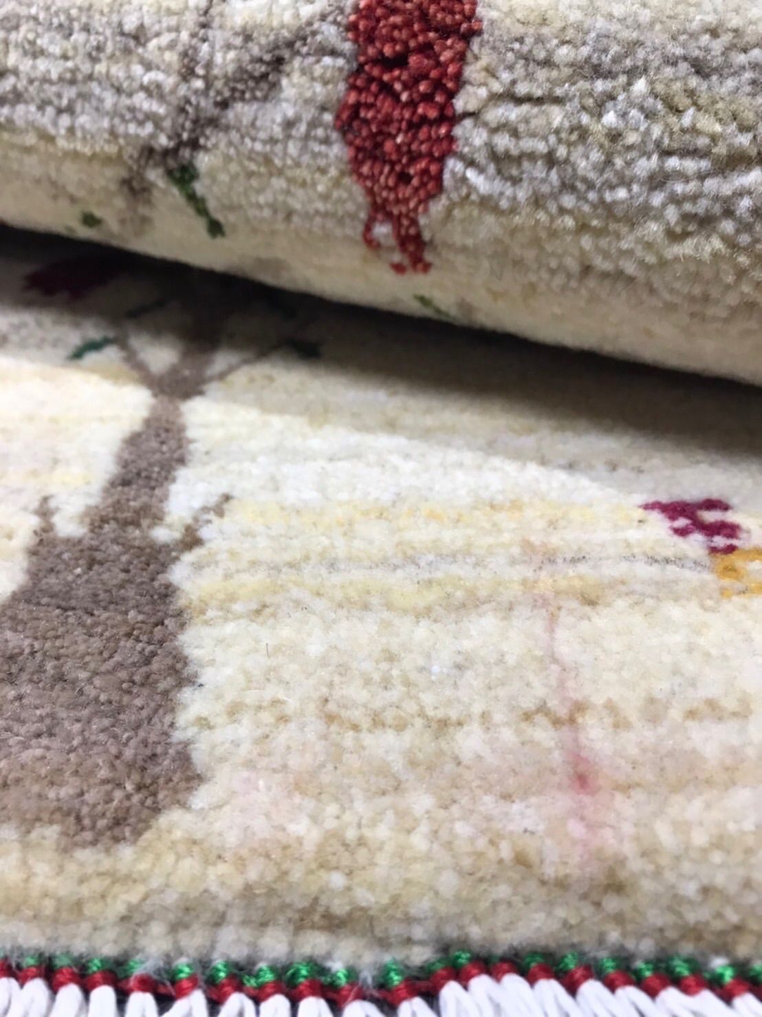 新品 ペルシャ絨毯 手織り リズギャッベ 山羊 ザクロの木 ナチュラル