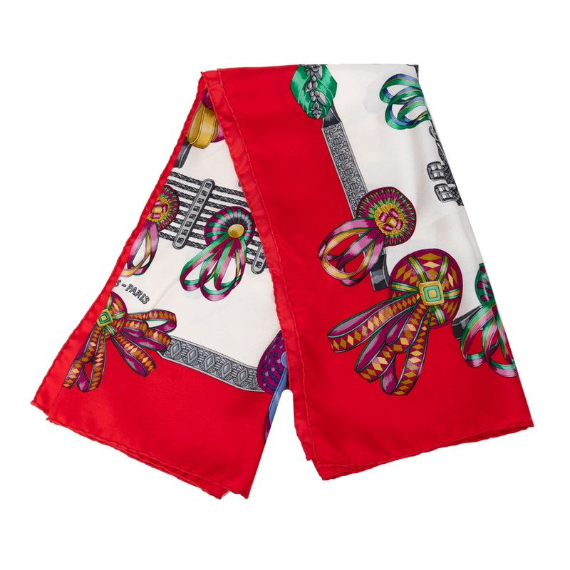 エルメス カレ90 LES RUBANS DU CHEVAL 馬のリボン飾り レッド マルチカラー シルク レディース HERMES 1-0210178