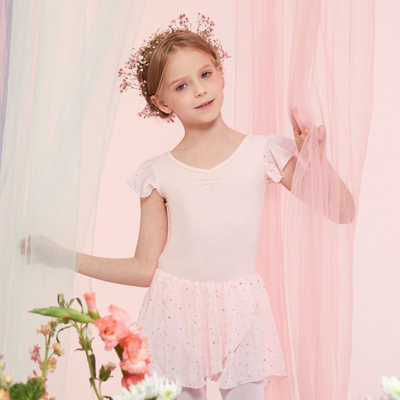 【新品未使用】子供用ダンスウェアキッズダンスウェアバレエ レオタード ジュニア 女の子 ワンピース スナップ付き バレエ用品 練習着 演出服 新体操衣装 105 110 120 130 140 150