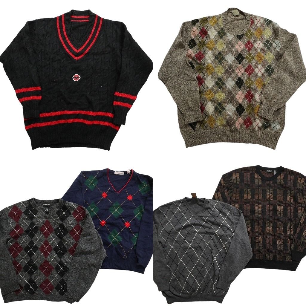 古着卸 まとめ売り 100％ウール柄ニット 5枚セット (メンズ XL &frasl;2XL