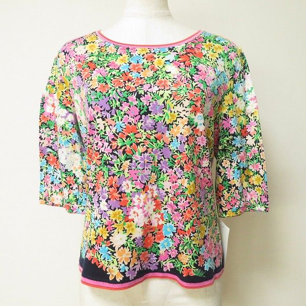 snc レオナール LEONARD カットソー Tシャツ マルチ 小花柄 ロゴ 五分袖 レディース 771909