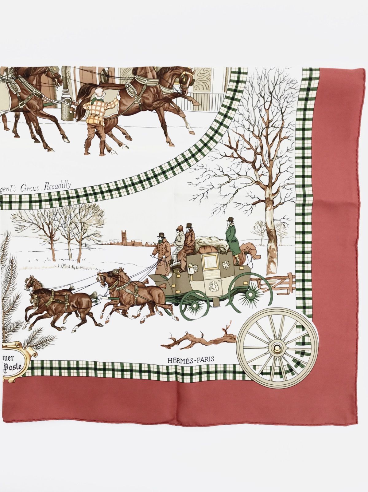 HERMES エルメス スカーフ カレ 90 シルク 冬の郵便馬車 雪景色 HERMES エルメス カレ90 スカーフ 大判 正方形 シルク100% L'HIVER EN