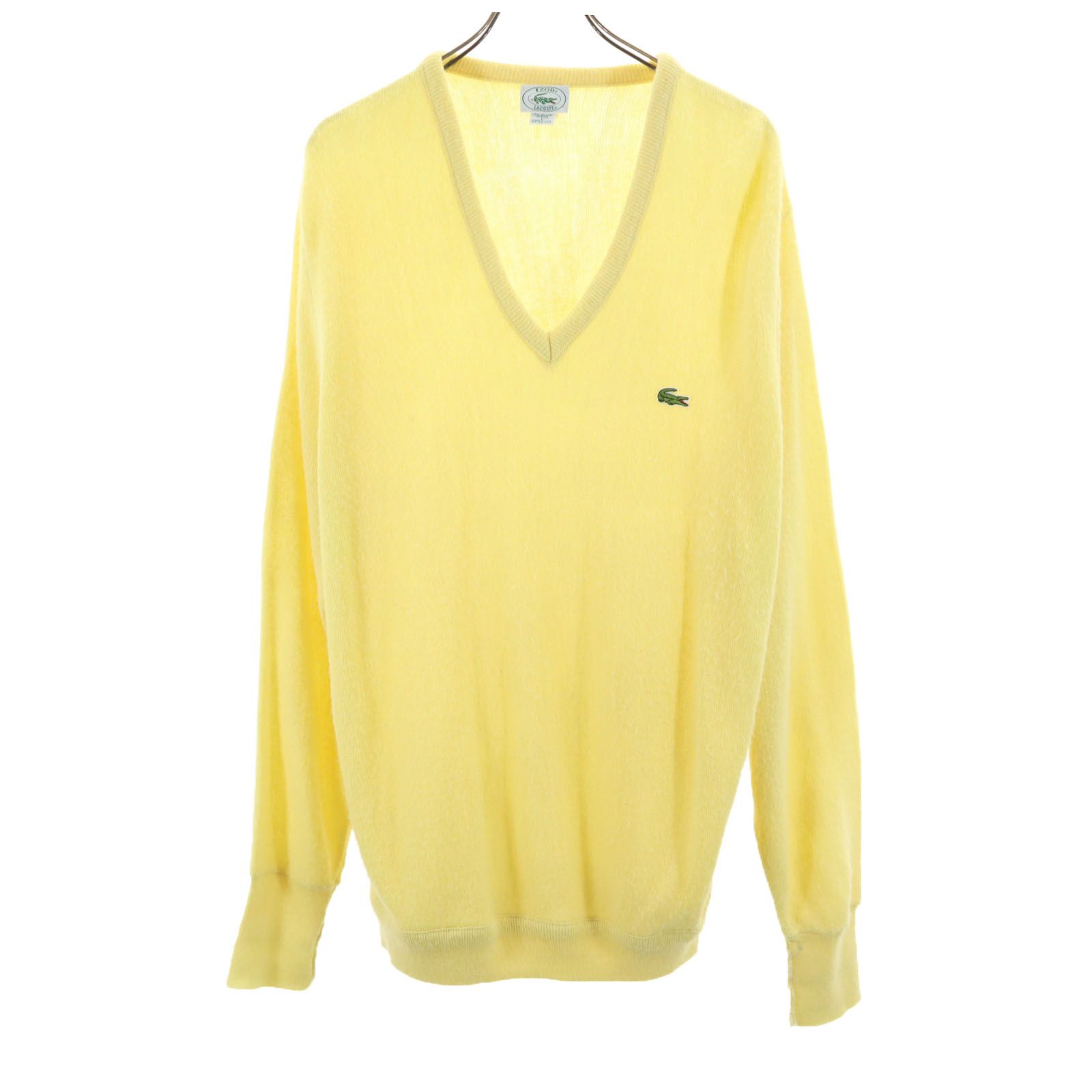 アイゾッドラコステ 90s USA製 オールド 長袖 Vネック セーター L イエロー IZOD LACOSTE ニット メンズ