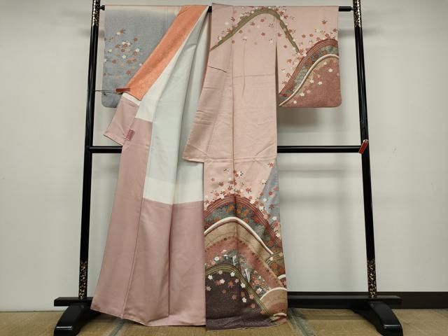 平和屋着物○訪問着 霞文 黒地 仮絵羽 正絹 逸品 未使用 DAAW5250ud