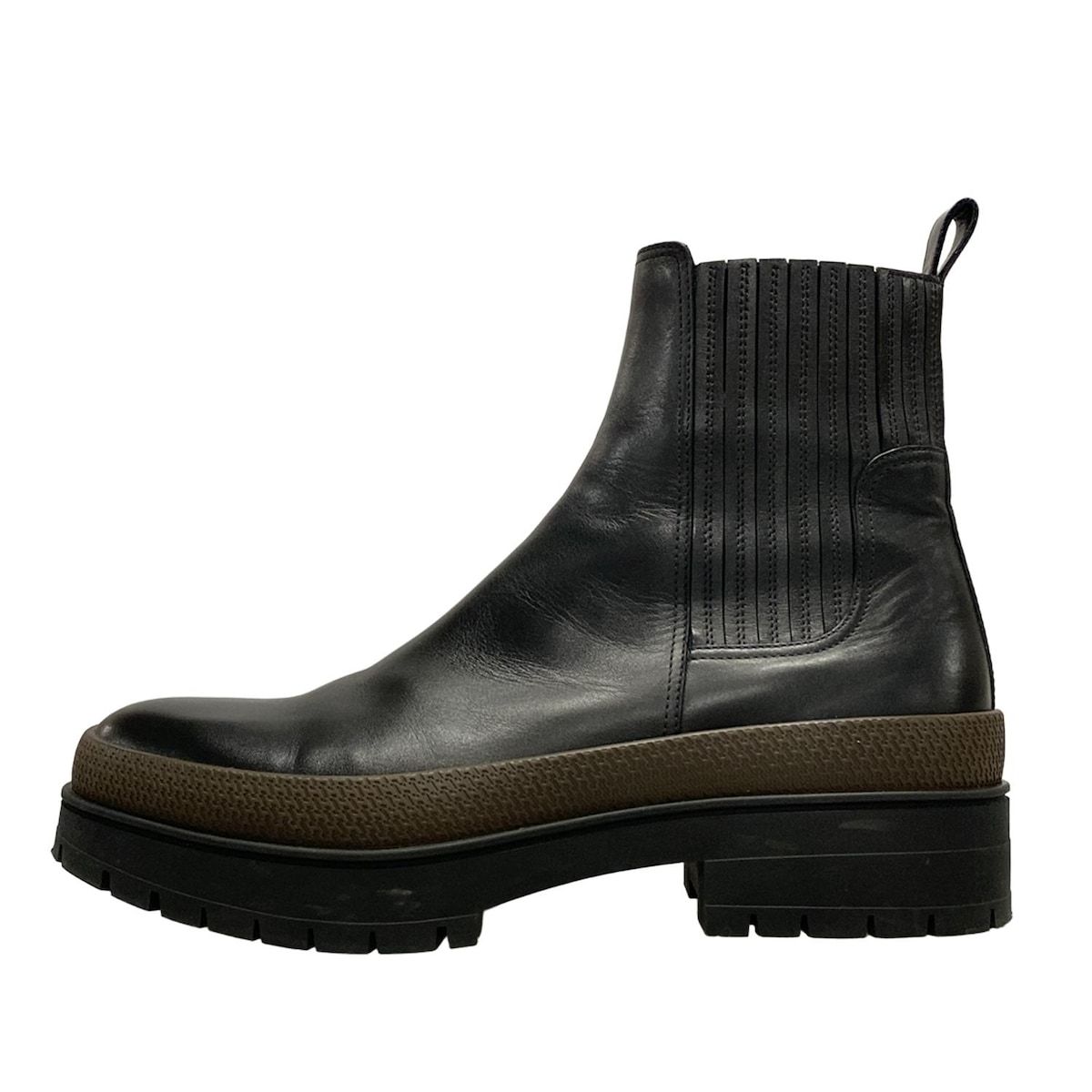 HERMES エルメス ショートブーツ 41 メンズ バルク 黒×カーキ サイドゴア レザー