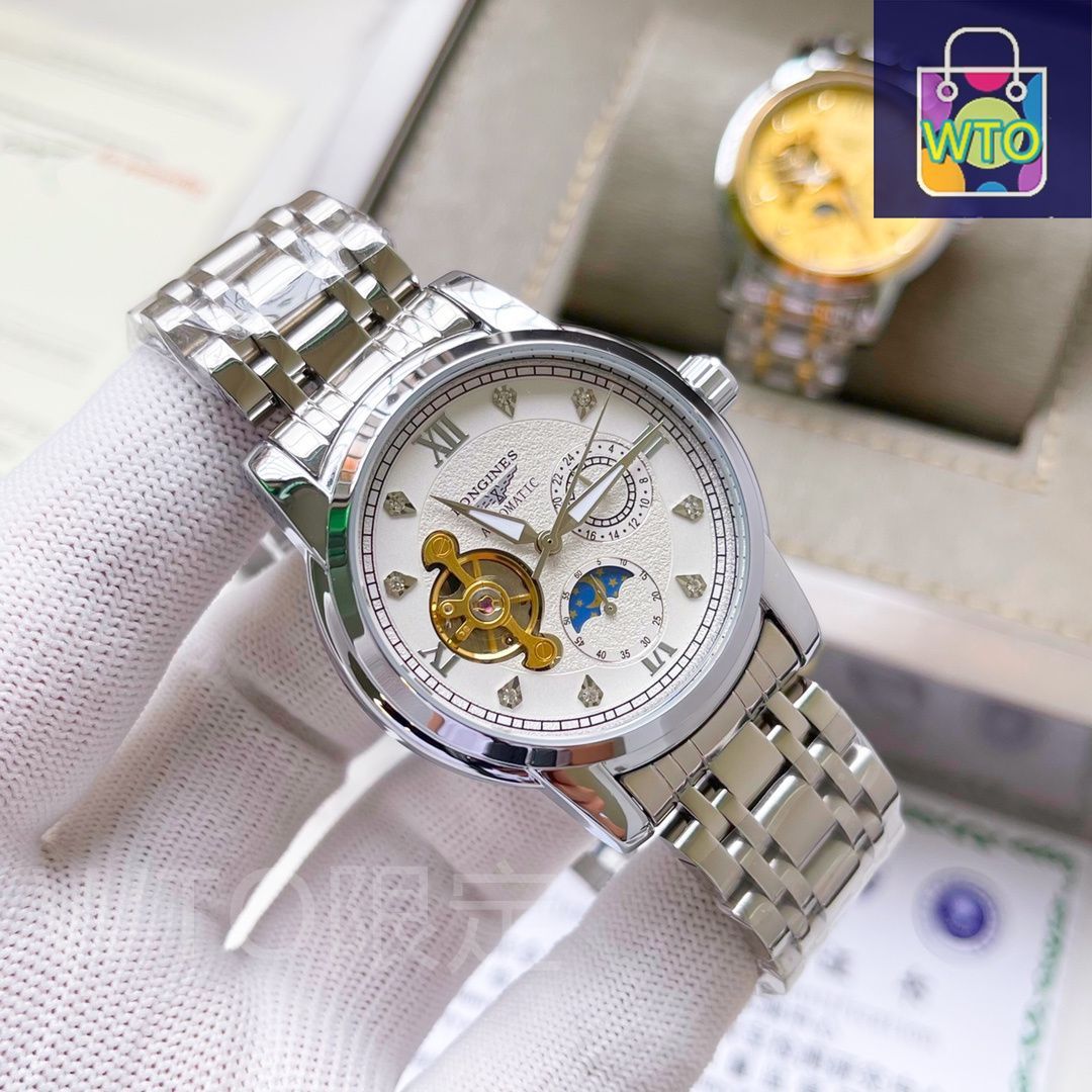 芸術的技術 ロンジン トゥールビヨン メンズ42mm｜超薄5.2mm機芯×2WAYベルト｜ジュネーブ仕上げ|日月表示｜ ｜ ♥-WTO店名をご ください