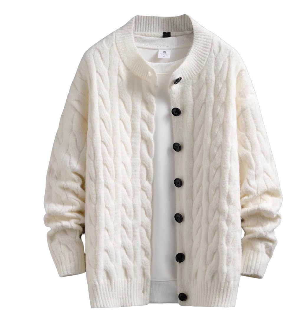 Size:3XL_Color:ホワイト [foveitaa] カーディガン メンズ 秋服 冬服 セーター 大きい サイズ ゆったり 無地 厚手 防寒 暖かい ジップアップ アウター ニット ジャケット カジュアル かっこいい シン