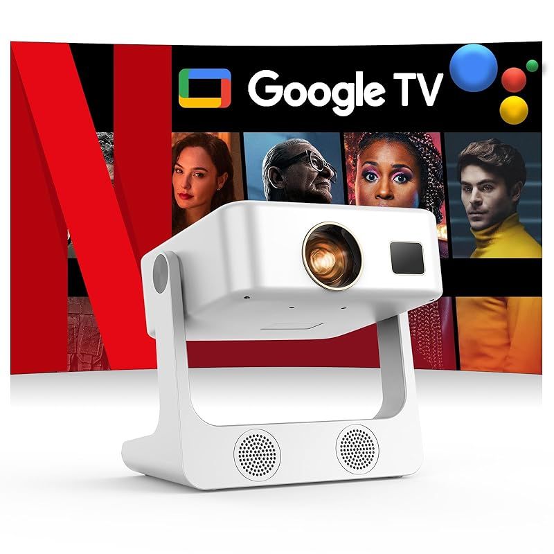 Google TV搭載 音声アシスタント Sovboi プロジェクター 家庭用 1200ANSI輝度 - スタンド一体型 天井投影 ホームプロジェクター フルHD1080P 4K対応 10Wサウンド＆ノイズ低減技術 自動台形 オートフォーカス 0