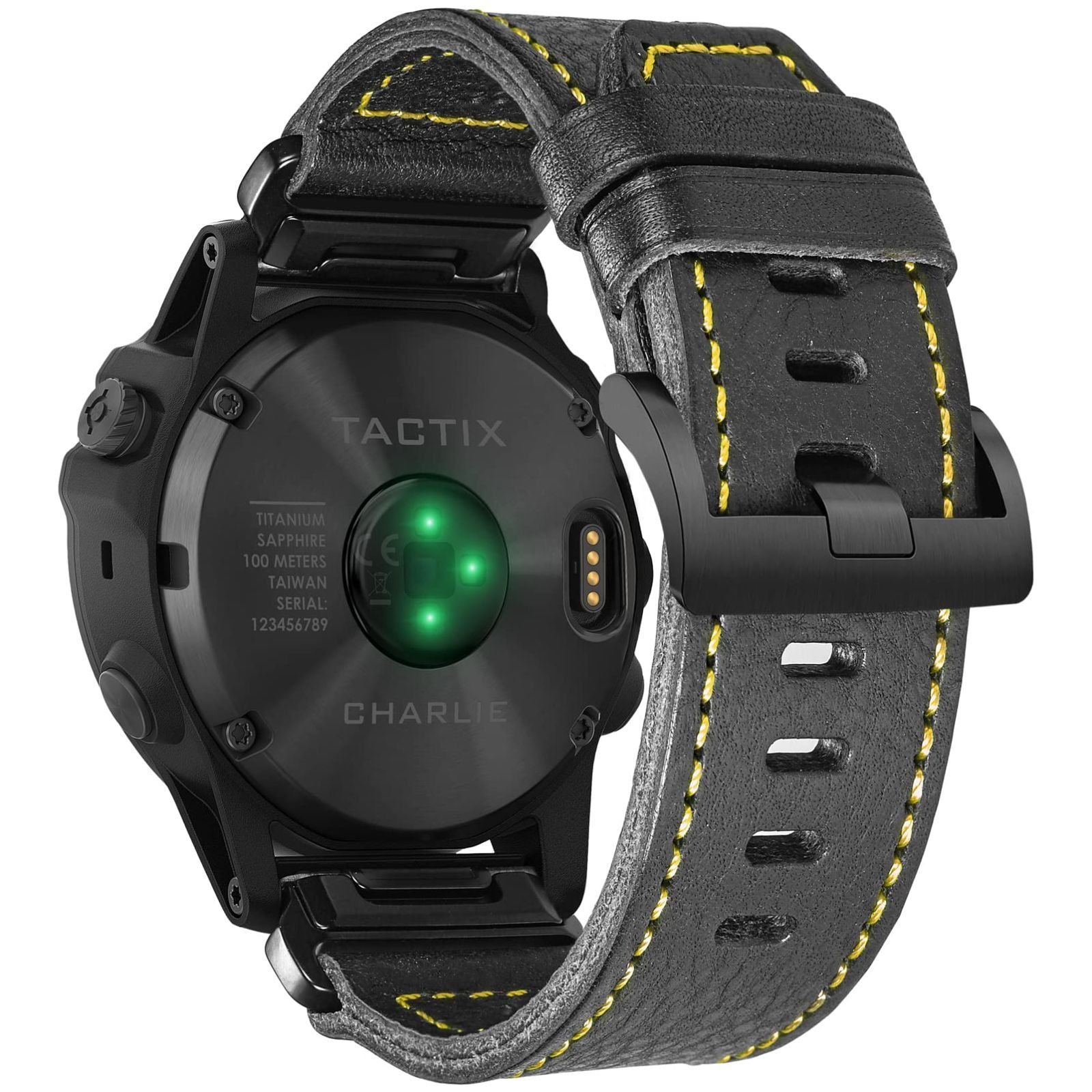 22MM_Black/Yellow Stitching GARMIN ガーミンウォッチバンド 22MM F?nix/Instinct/Vivoactive/Approach/MARQ/Quatix/D2/Forerunner/Enduroシリーズ用 Hemsu