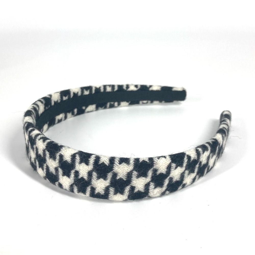 CHANEL シャネル カチューシャ 千鳥格子 キャンバス ホワイト