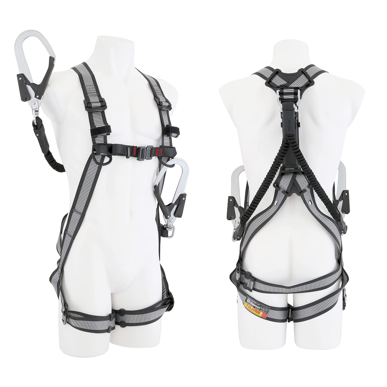 タジマ 新規 全帯 フルハーネスGS 蛇腹式ダブルランヤードセット Mサイズ白 束縛感の少ないY型構造 短くなるので邪魔にならない蛇腹式 ランヤード長150cm より戻し付き硬質焼入ゲートスチールフックL2 フックハンガー付 A1GSMJR-WL2WH